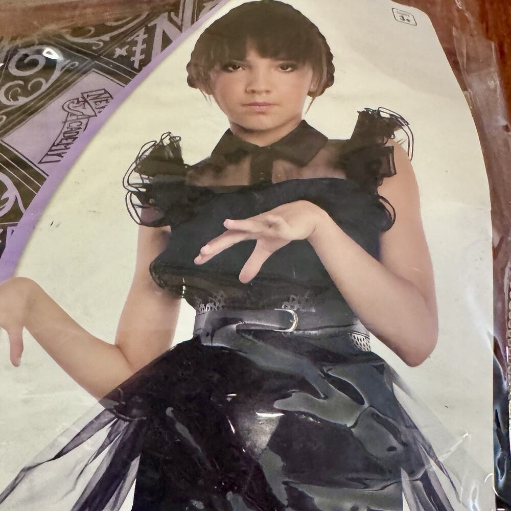 Spirit Halloween Wednesday Addams Dress Child Small 4-6 Costume w/ Belt